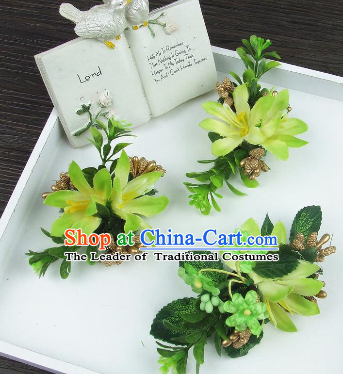 Asian China Wedding Bride Hair Accessories Pastoralism Green Flower Hair Stick Baroque Headwear for Women