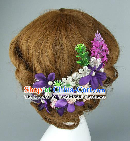 Top Grade Handmade Hair Accessories Princess Ceramics Flowers Purple Hair Clasp, Baroque Style Wedding Bride Headband for Women