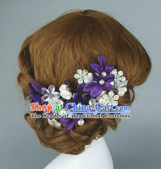 Top Grade Handmade Hair Accessories Princess Ceramics Flowers Purple Hair Clasp, Baroque Style Wedding Bride Headband for Women