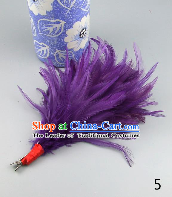 Top Grade Handmade Latin Dance Hair Accessories Purple Feather Hair Claw, Baroque Style Wedding Bride Hair Stick for Women