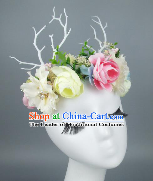 Asian Fancy Ball Flowers Branch Hair Accessories Model Show Headdress, Halloween Ceremonial Occasions Miami Deluxe Headwear