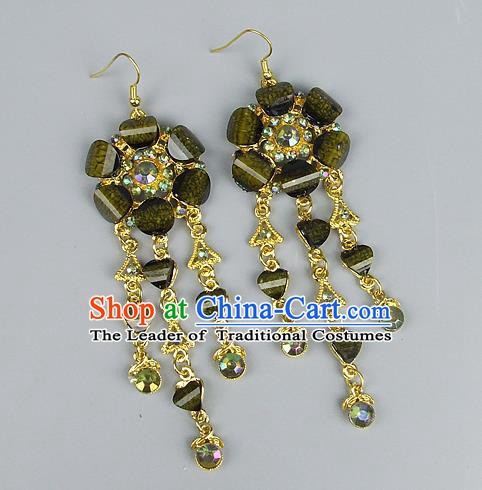 Top Grade Wedding Accessories Vintage Golden Tassel Earrings, Baroque Style Handmade Bride Green Crystal Eardrop for Women