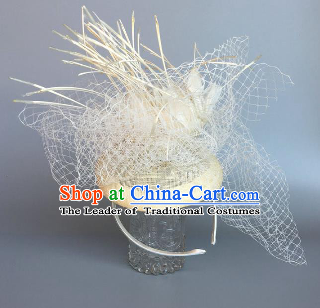 Top Grade Handmade Wedding Hair Accessories White Feather Hair Clasp, Baroque Style Bride Headdress for Women