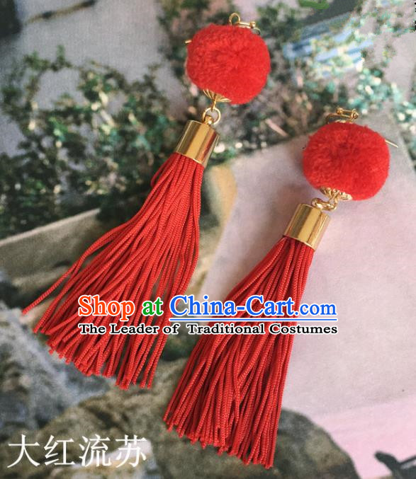 Handmade Wedding Accessories Red Earrings, Bride Ceremonial Occasions Tassel Eardrop for Women