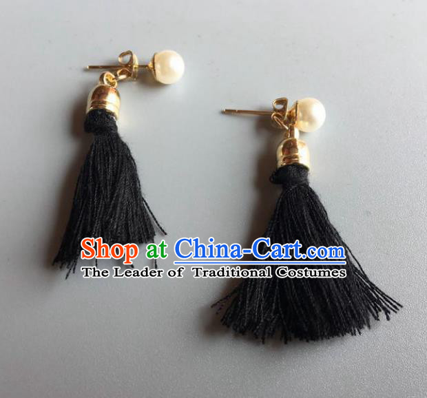 Handmade Wedding Accessories Tassel Pearl Earrings, Bride Ceremonial Occasions Vintage Eardrop for Women