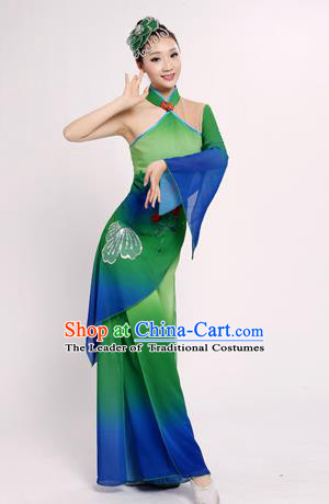 Traditional Chinese Classical Yangge Fan Dance Costume, China Folk Lotus Dance Uniform Yangko Green Clothing for Women