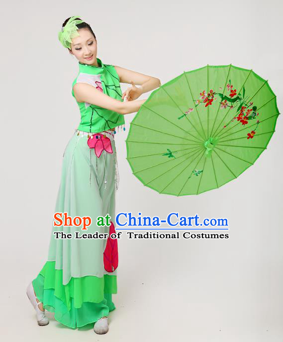 Traditional Chinese Yangge Fan Dance Embroidered Costume, Folk Lotus Dance Uniform Classical Dance Green Clothing for Women