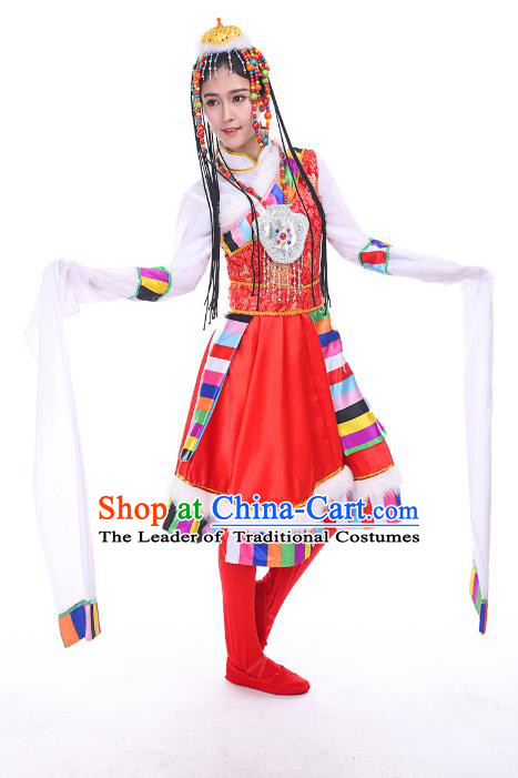 Traditional Chinese Mongol Nationality Dance Costume, Mongols Dance Ethnic Pleated Skirt Mongolian Minority Embroidery Clothing for Women