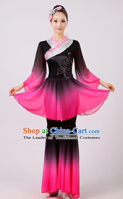 Traditional Chinese Umbrella Dance Lotus Dance Costume, Folk Fan Dance Uniform Classical Dance Clothing for Women