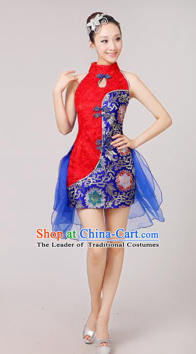 China Modern Dance Professional Competition Costume, Opening Dance Red Embroidered Dress for Women