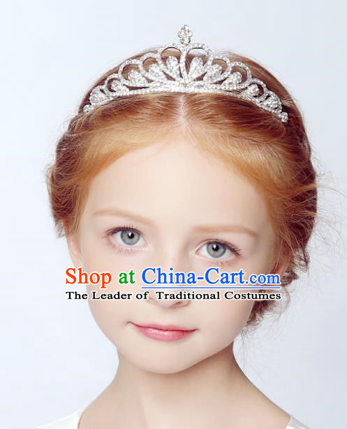 Handmade Children Hair Accessories Crystal Royal Crown, Princess Model Show Headwear Hair Clasp for Kids