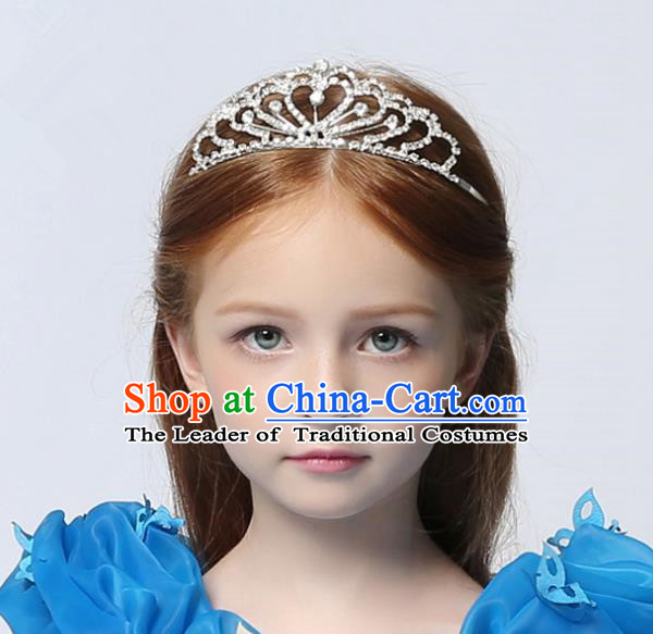 Handmade Children Hair Accessories Crystal Royal Crown, Princess Halloween Model Show Headwear Hair Clasp for Kids