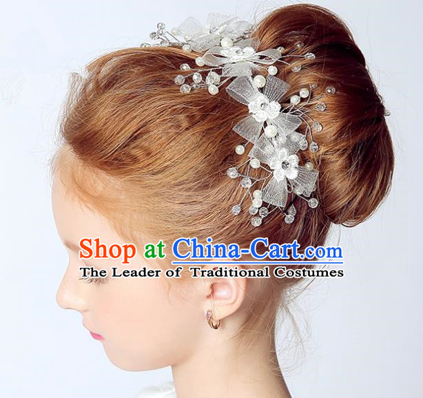 Handmade Children Hair Accessories White Bowknot Hair Stick, Princess Halloween Model Show Hair Claw Headwear for Kids