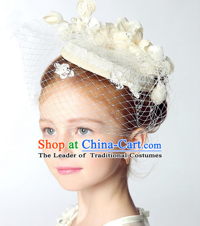 Handmade Children Hair Accessories White Lace Top Hat, Princess Halloween Model Show Headwear for Kids