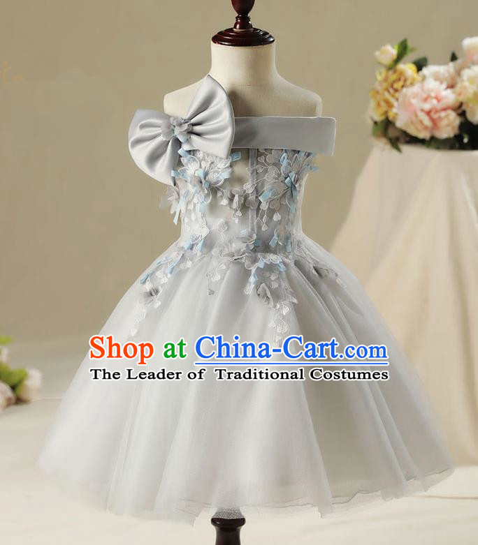 Children Model Show Dance Costume Off Shoulder Veil Dress, Ceremonial Occasions Catwalks Princess Full Dress for Girls