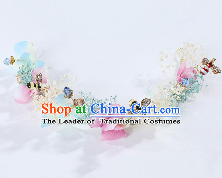 Handmade Children Hair Accessories Flowers Hair Stick, Princess Halloween Model Show Hair Clasp Headwear for Kids