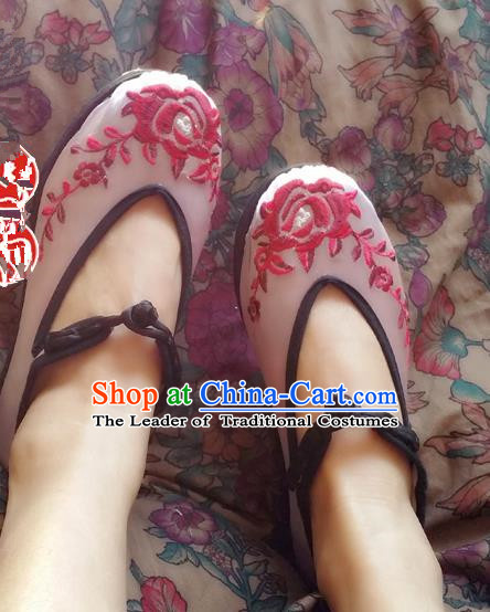 Asian Chinese Shoes Wedding Shoes Pink Satin Shoes, Traditional China Opera Shoes Hanfu Shoes Embroidered Princess Shoes