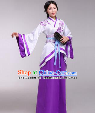 Traditional Ancient Chinese Imperial Consort Costume, Elegant Hanfu Chinese Han Dynasty Imperial Empress Purple Embroidered Clothing for Women