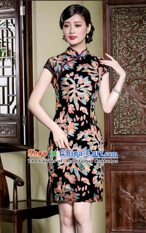 Traditional Chinese National Costume Elegant Hanfu Velvet Qipao Dress Cheongsam, China Tang Suit Plated Buttons Chirpaur for Women