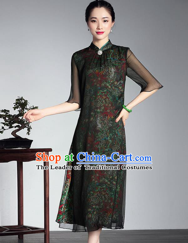 Traditional Chinese National Costume Hanfu Mandarin Qipao Dress, China Tang Suit Silk Cheongsam for Women