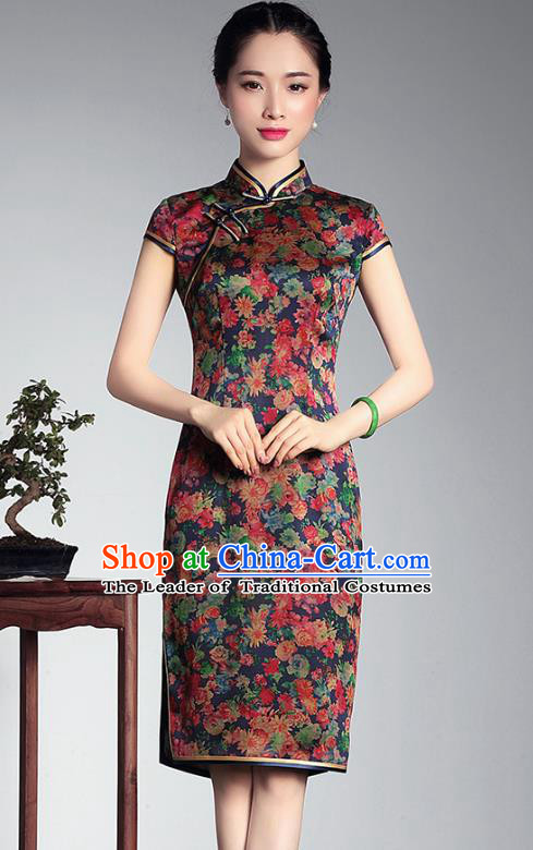 Traditional Chinese National Costume Qipao Watered Gauze Dress, Top Grade Tang Suit Stand Collar Cheongsam for Women