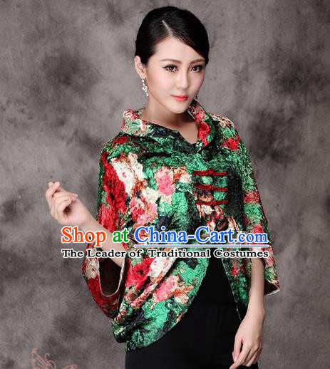 Traditional Ancient Chinese Young Lady Green Silk Cheongsam Jacket, Republic of China Qipao Tang Suit Plated Buttons Coat for Women