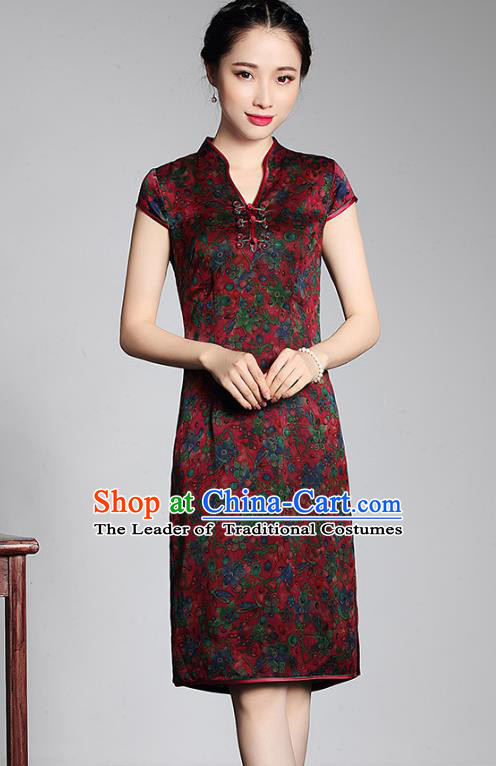 Traditional Ancient Chinese Young Lady Retro Cheongsam Watered Gauze Dress, Asian Republic of China Qipao Tang Suit Clothing for Women