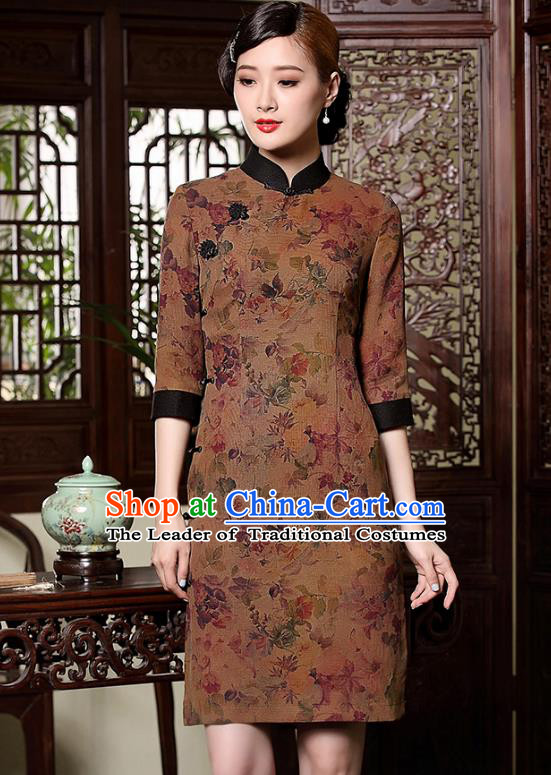 Asian Republic of China Young Lady Retro Stand Collar Watered Gauze Cheongsam Dress, Traditional Chinese Qipao Tang Suit Clothing for Women