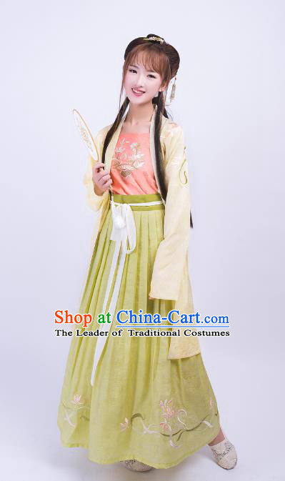 Asian China Song Dynasty Young Lady Costume Palace Lady Embroidery BeiZi Blouse and Skirt Complete Set