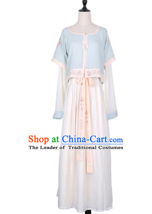 Asian China Tang Dynasty Palace Lady Embroidered Costume, Traditional Ancient Chinese Princess Embroidery Hanfu Clothing for Women