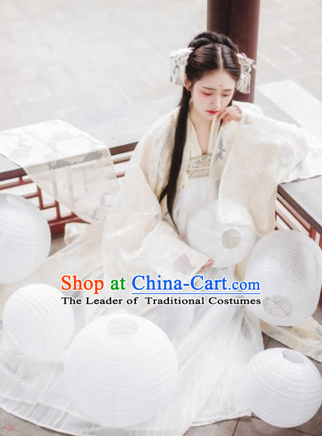 Asian China Tang Dynasty Palace Princess Costume Complete Set, Traditional Ancient Chinese Elegant Hanfu Embroidered Clothing for Women