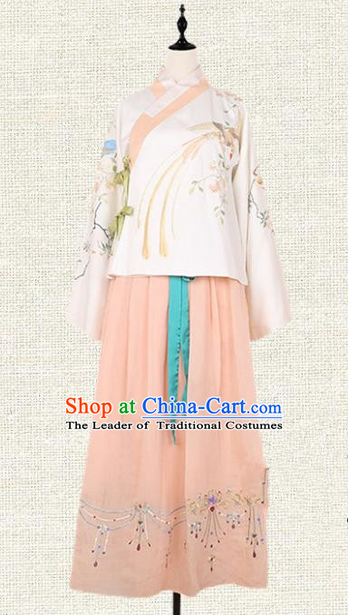 Asian China Ming Dynasty Palace Lady Embroidered Clothing, Traditional Ancient Chinese Imperial Princess Hanfu Dress Clothing for Women