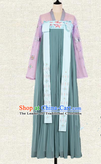 Asian China Tang Dynasty Princess Embroidered Clothing Complete Set, Traditional Ancient Chinese Palace Lady Hanfu Costume for Women