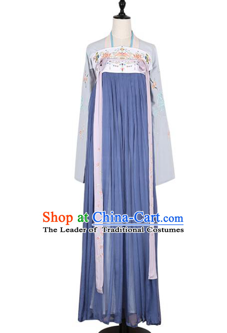 Asian China Tang Dynasty Imperial Princess Clothing Embroidered Slip Skirt, Traditional Ancient Chinese Palace Lady Hanfu Clothing for Women