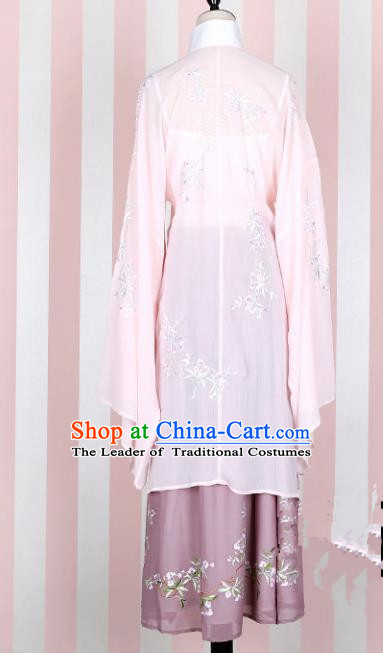 Asian China Ming Dynasty Imperial Princess Clothing Embroidered Pink Blouse Complete Set, Traditional Ancient Chinese Palace Lady Hanfu Clothing for Women