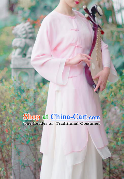 Asian China National Costume Pink Silk Hanfu Qipao Dress, Traditional Chinese Tang Suit Cheongsam Clothing for Women