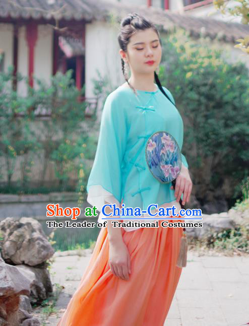 Asian China National Costume Green Silk Hanfu Qipao Shirts Upper Outer Garment, Traditional Chinese Tang Suit Cheongsam Blouse for Women