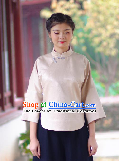 Asian China National Costume Slant Opening Woolen Hanfu Blouse, Traditional Chinese Tang Suit Cheongsam Shirts Upper Outer Garment Clothing for Women