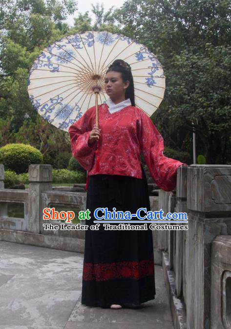 Traditional Ancient Chinese Imperial Consort Costume Red Blouse and Skirt, Asian China Ming Dynasty Imperial Empress Embroidered Clothing for Women