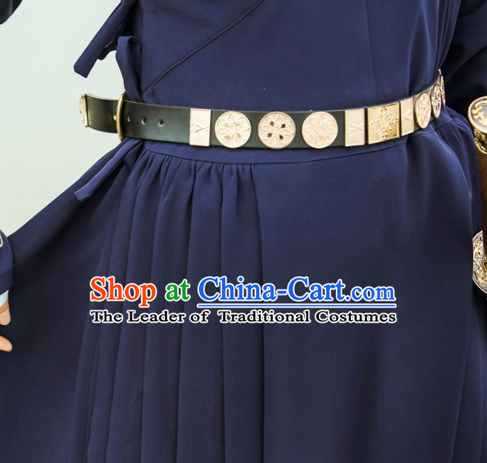 Traditional Ancient Chinese Swordsman Belts, Asian China Ming Dynasty Imperial Guards Leather Waistband for Men