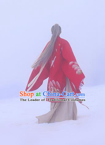 Traditional Ancient Chinese Hanfu Embroidered Red Cloak Costume, Asian China Han Dynasty Imperial Prince Cardigan Clothing for Men