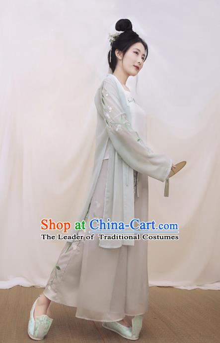 Traditional Ancient Chinese Young Lady Embroidered Costume BeiZi and Pants, Asian China Song Dynasty Princess Hanfu Clothing for Women