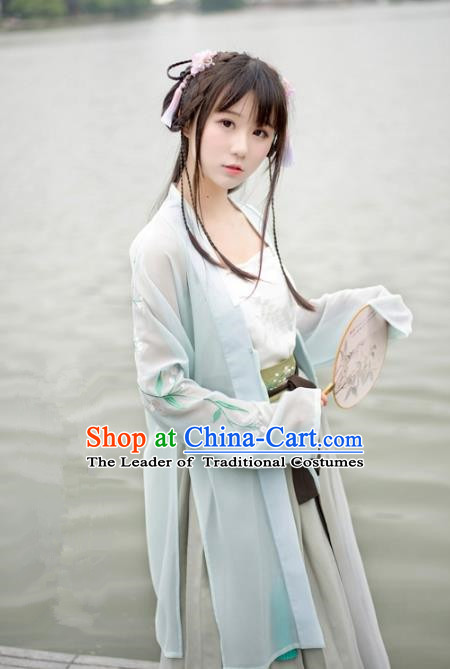 Traditional Chinese Song Dynasty Palace Lady Hanfu Costume Light Green BeiZi, Asian China Ancient Princess Dress Embroidered Clothing for Women