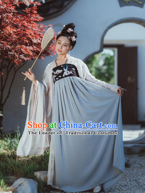 Traditional Chinese Ancient Palace Lady Embroidered Cloak Costume, Asian China Tang Dynasty Princess Dress Clothing Complete Set