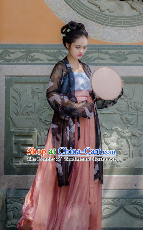 Traditional Chinese Ancient Costume Princess Black Silk Blouse and Skirt, Asian China Song Dynasty Palace Lady Hanfu Clothing for Women