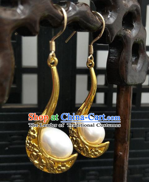 Traditional Handmade Chinese Ancient Classical Hanfu Wedding Accessories Eardrop Golden Tassel Earrings for Women