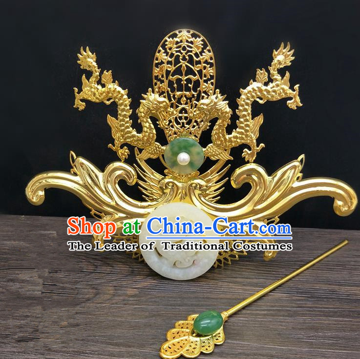 Traditional Handmade Chinese Ancient Classical Hair Accessories Emperor Tuinga Hairdo Crown Hairpins for Men