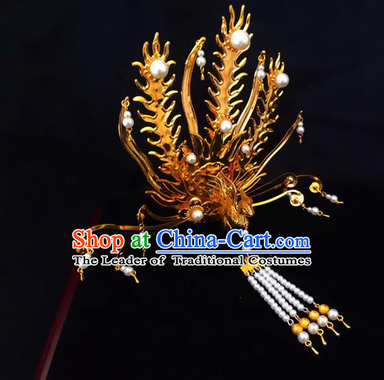 Traditional Handmade Chinese Ancient Classical Hair Accessories Queen Phoenix Coronet, Tassel Step Shake Hair Fascinators Hairpins for Women