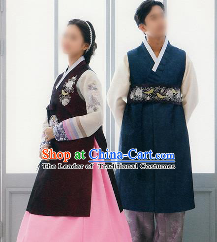 Traditional Korean Costumes Bride and Bridegroom Formal Attire Ceremonial Clothes, Korea Hanbok Court Embroidered Clothing for Women for Men