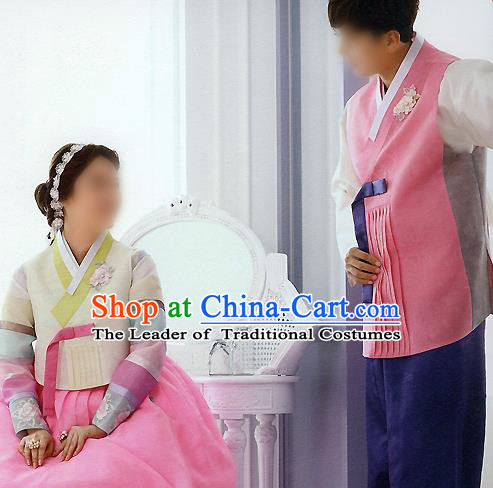 Traditional Korean Costumes Bride and Bridegroom Wedding Clothing Complete Set, Korea Hanbok Court Embroidered Clothing for Women for Men